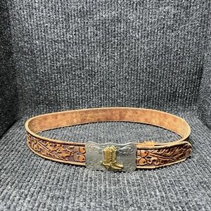 VTG Chambers Belt Co Buckle Nickel Silver JJ Newberry Hand Carved Belt 34 USA